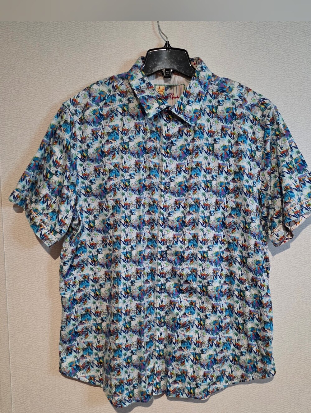 Robert Graham Tropical Floral Button Down Collared Short Sleeve Shirt Mens 2XL